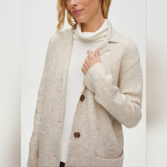 Large Michael Stars Oatmeal Knit Button Up Sweater Coat Shacket With Pockets - Picture 2 of 6